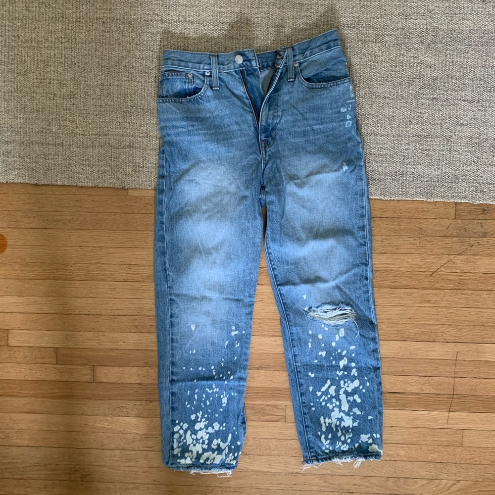 Madewell dadjean with white paint splatter
